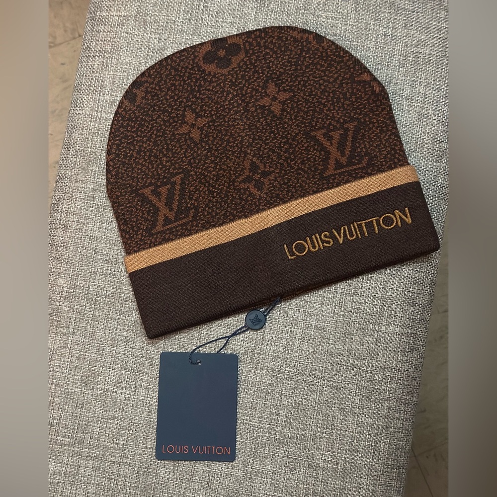 Monogram Brown Knit Hat NWT